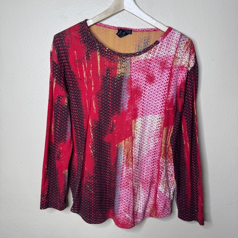 Custo Barcelona Shirt Women's 4 Red and Pink Abstract Long Sleeve Top Y2K